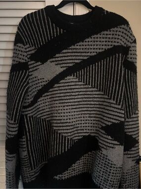 Express Black Knit Crewneck Sweater with Subtle Pattern